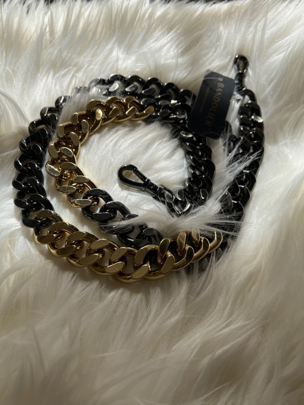 NWT Rare Bandolier Black and Gold Chunky Chain Strap - Picture 2 of 4